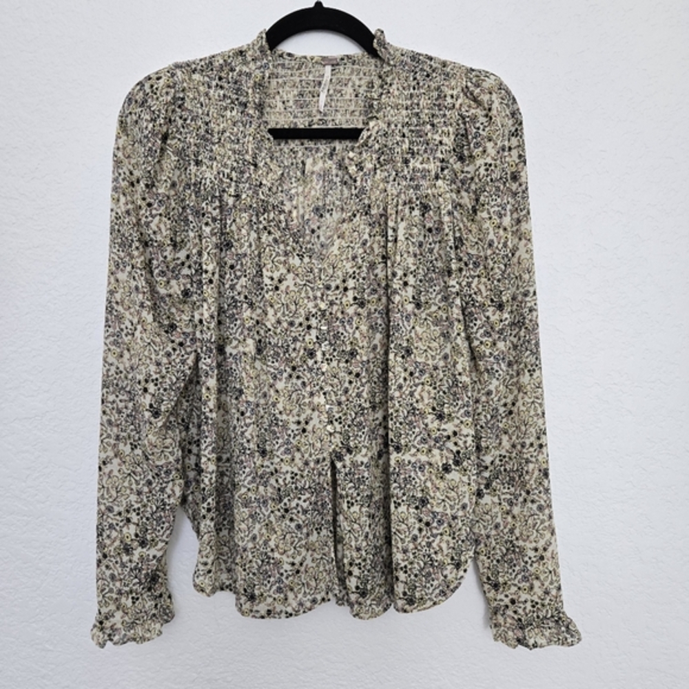Free People Lela Floral Smocked Ruffle Blouse s